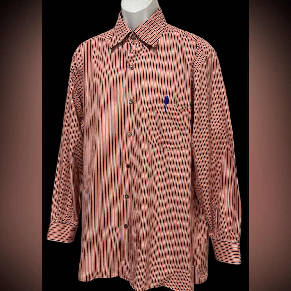 Ermenegildo Zegna Mens Shirt Notch Hem Melon Blue  Striped Button Down Poplin XL - Picture 4 of 9